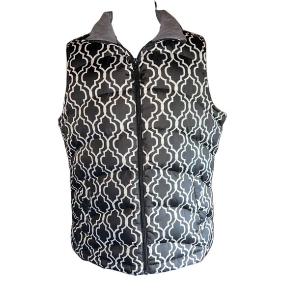 Lands' End Jackets & Blazers - Lands End Quilted Puffer Vest Black & Gray Geometric Pattern Zip Closure M 10-12